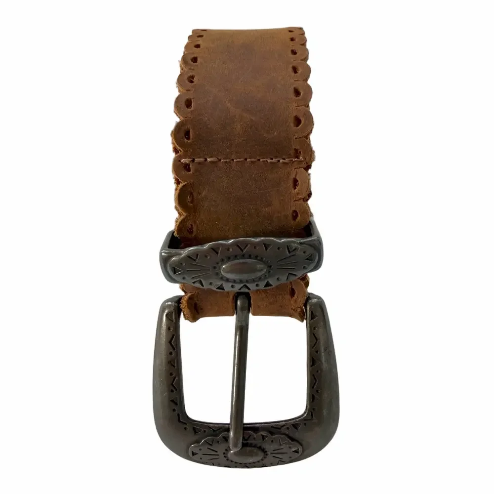 Leatherock Brown Suede Leather Belt Decorative Antique Silver Toned Buckle